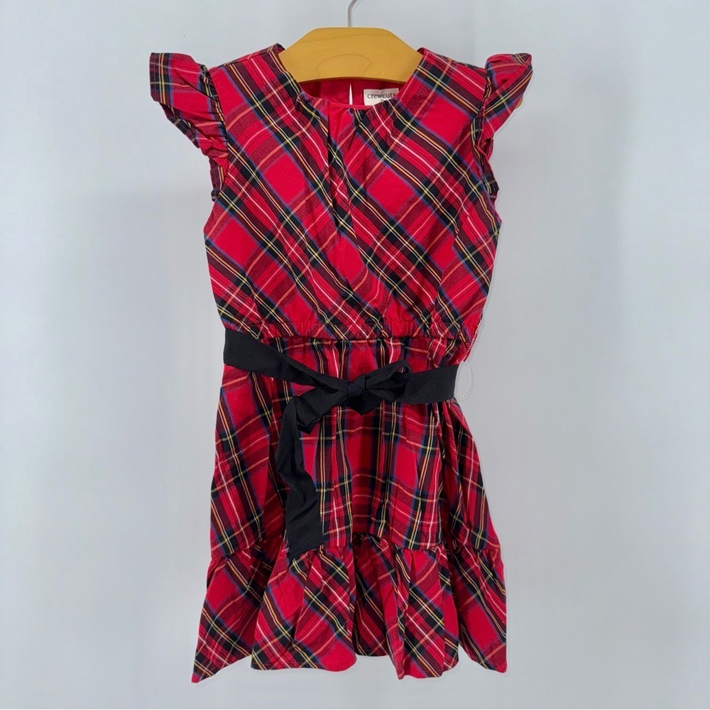 Crewcuts Girls Christmas Plaid Dress with Black Tie Belt